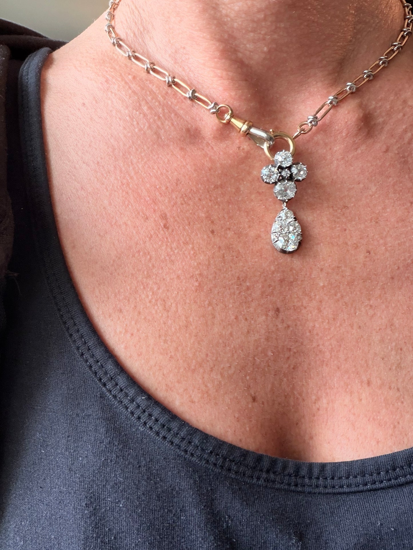 Victorian Old Mine Cut Diamond Drop Pendant