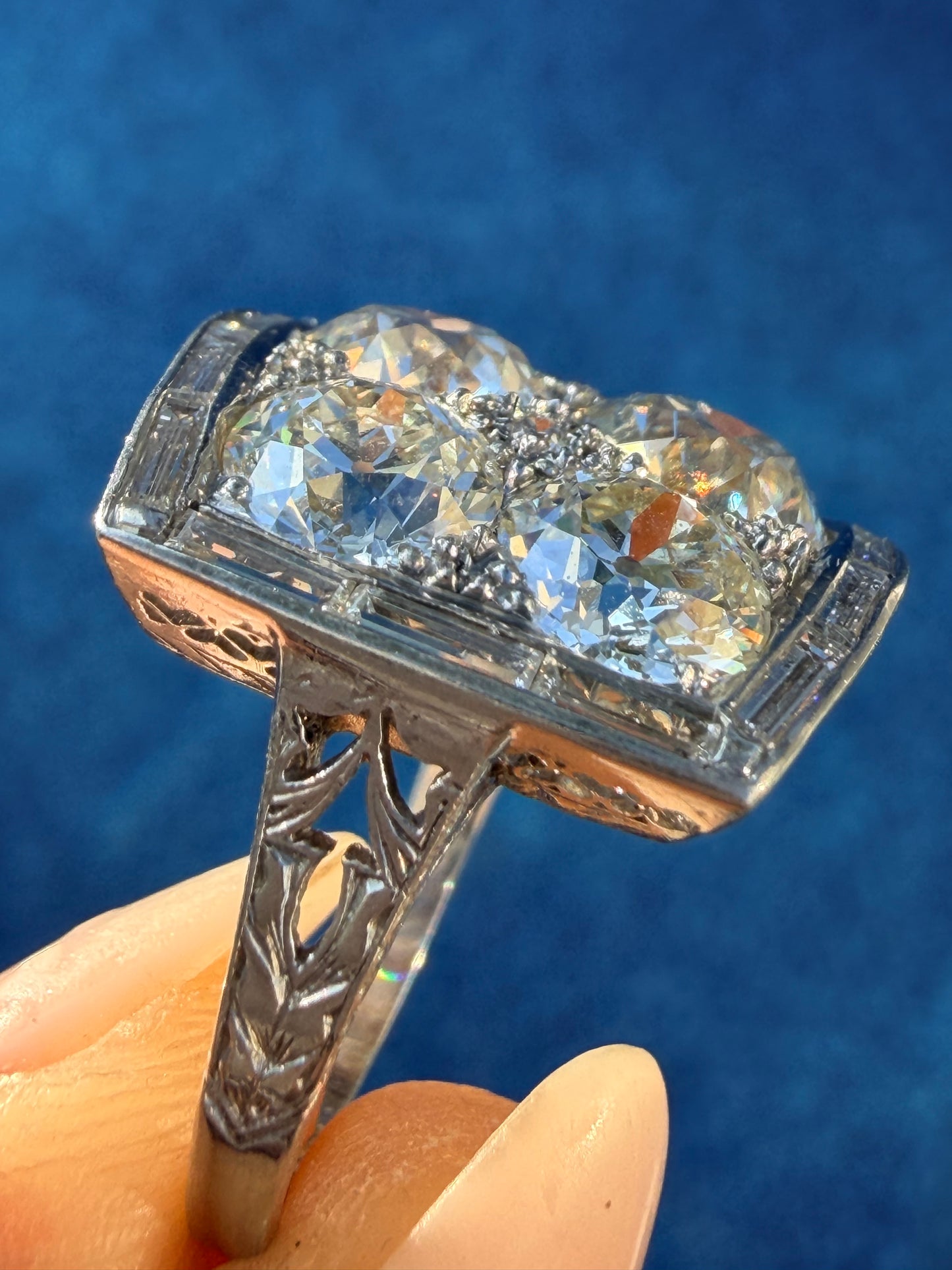 Art Deco Old Mine Cut Diamond Cluster Ring