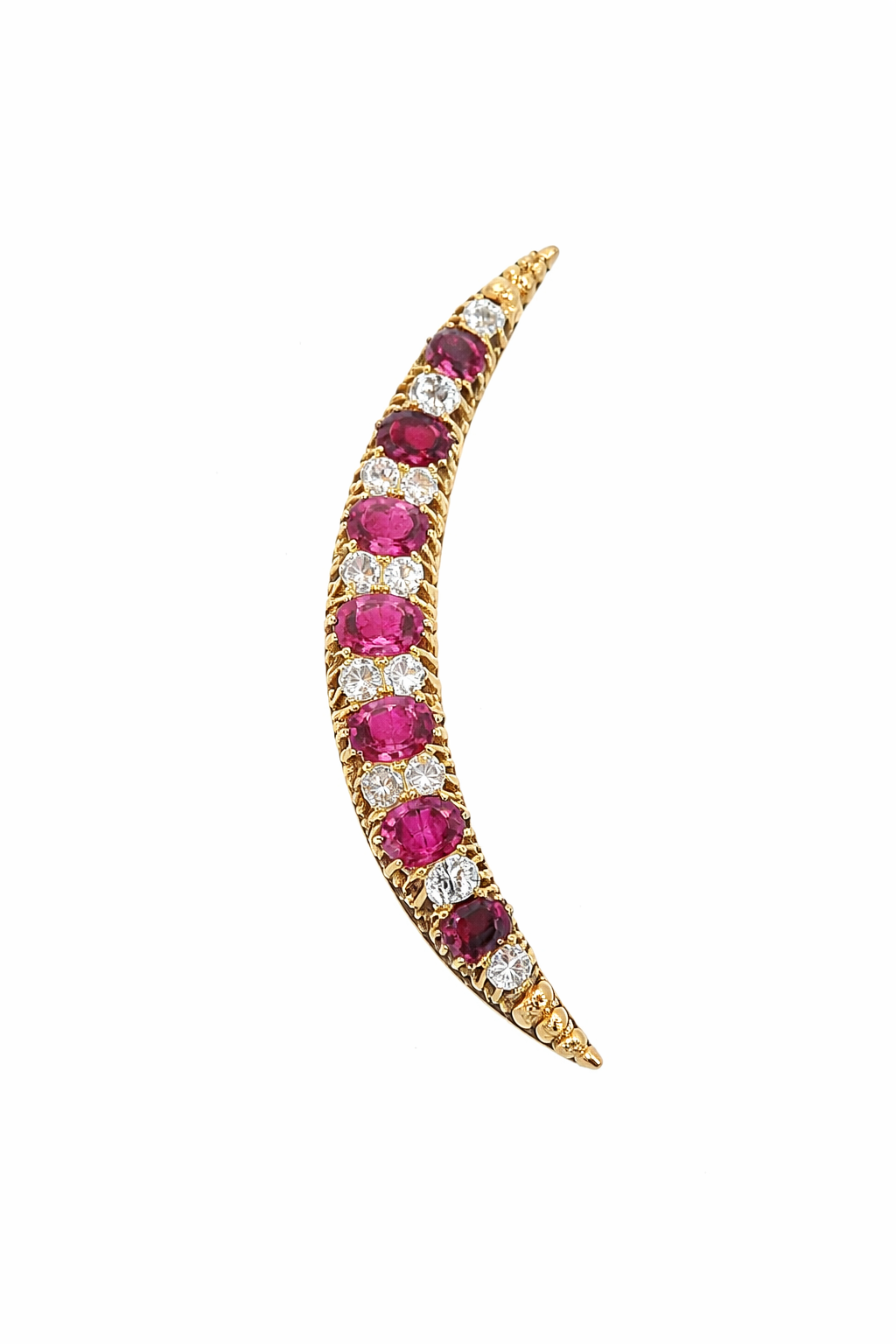 Edwardian Ruby and Diamond Crescent Brooch
