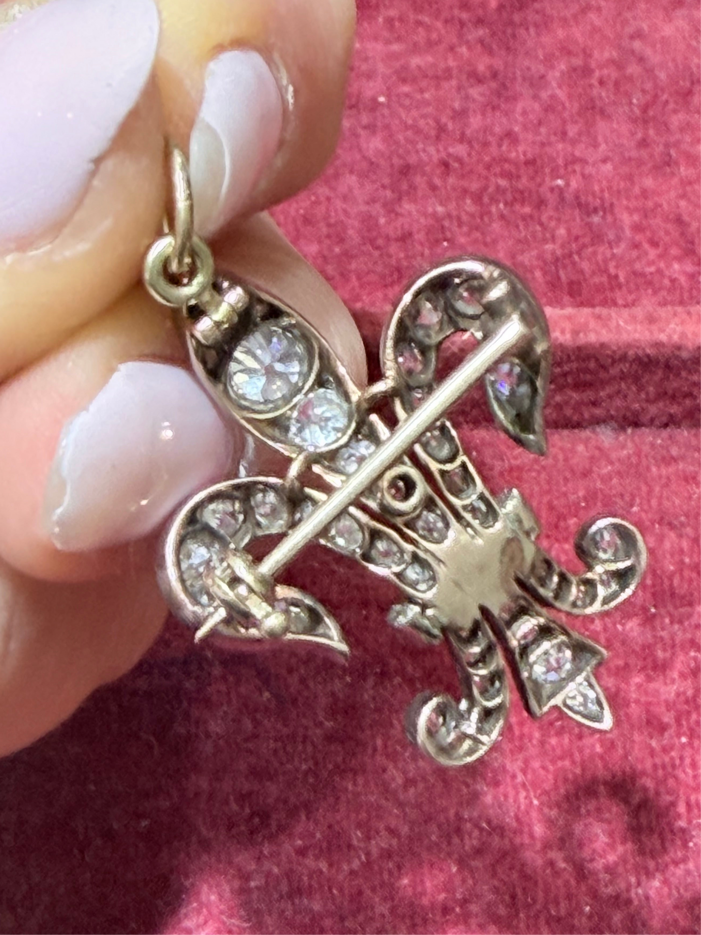Victorian Fleur de Lis Diamond Brooch Pendant