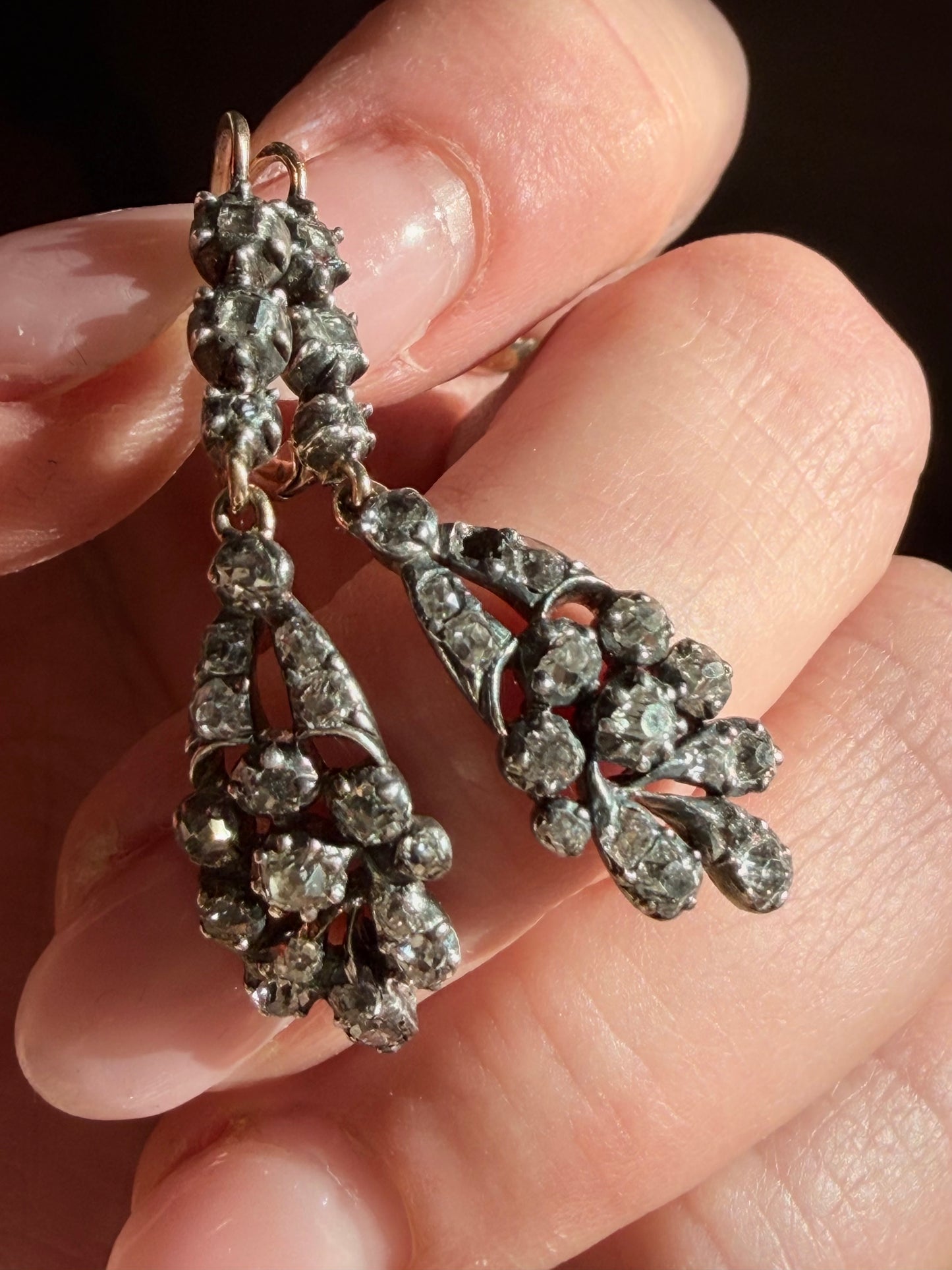 Georgian Old Cut Diamond Drop Earrings