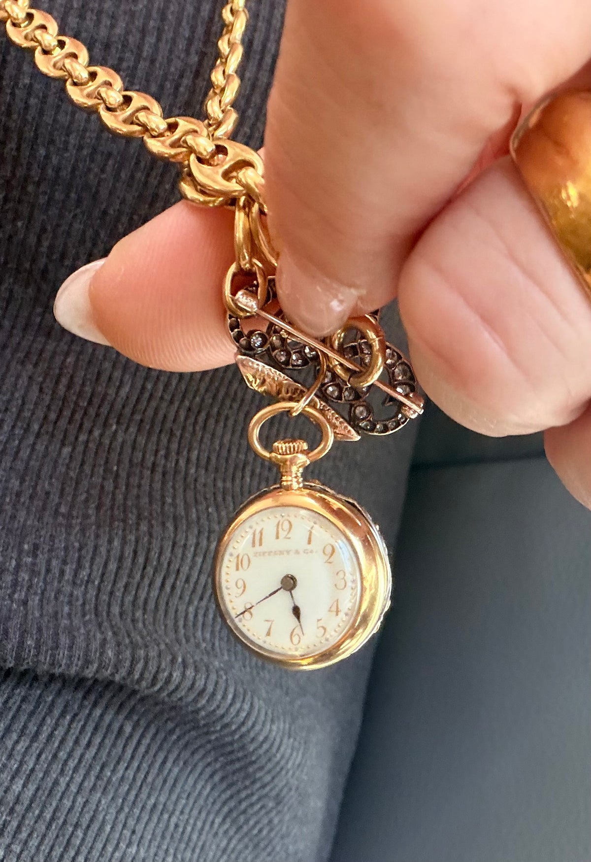 Antique Tiffany and Co. Sapphire and Diamond Pocket Watch Brooch