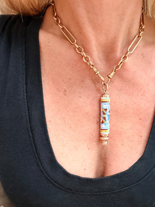 Mid-Century Gold & Enamel King of Hearts Pencil Pendant