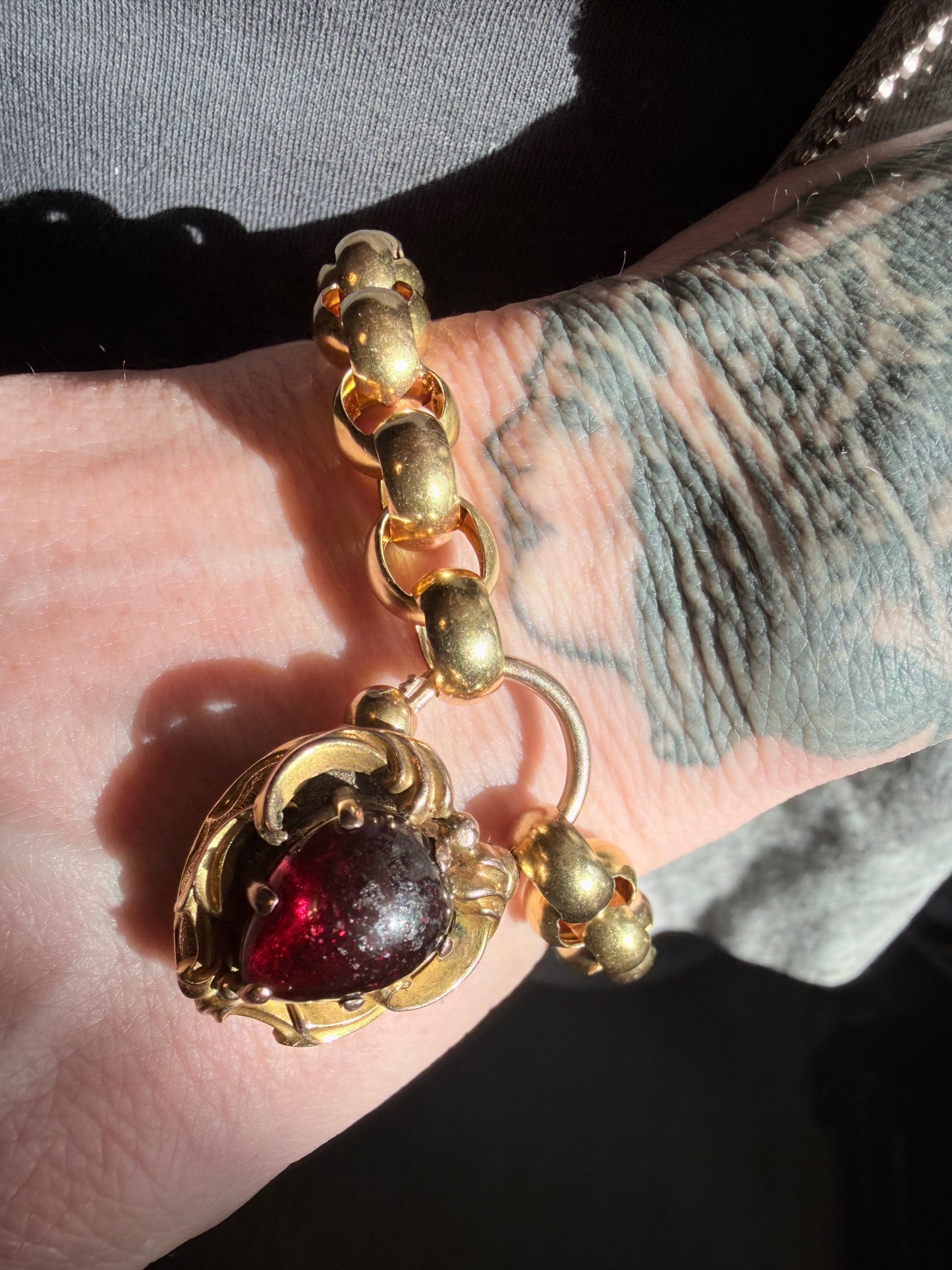 Georgian Padlock Garnet Paste Bracelet