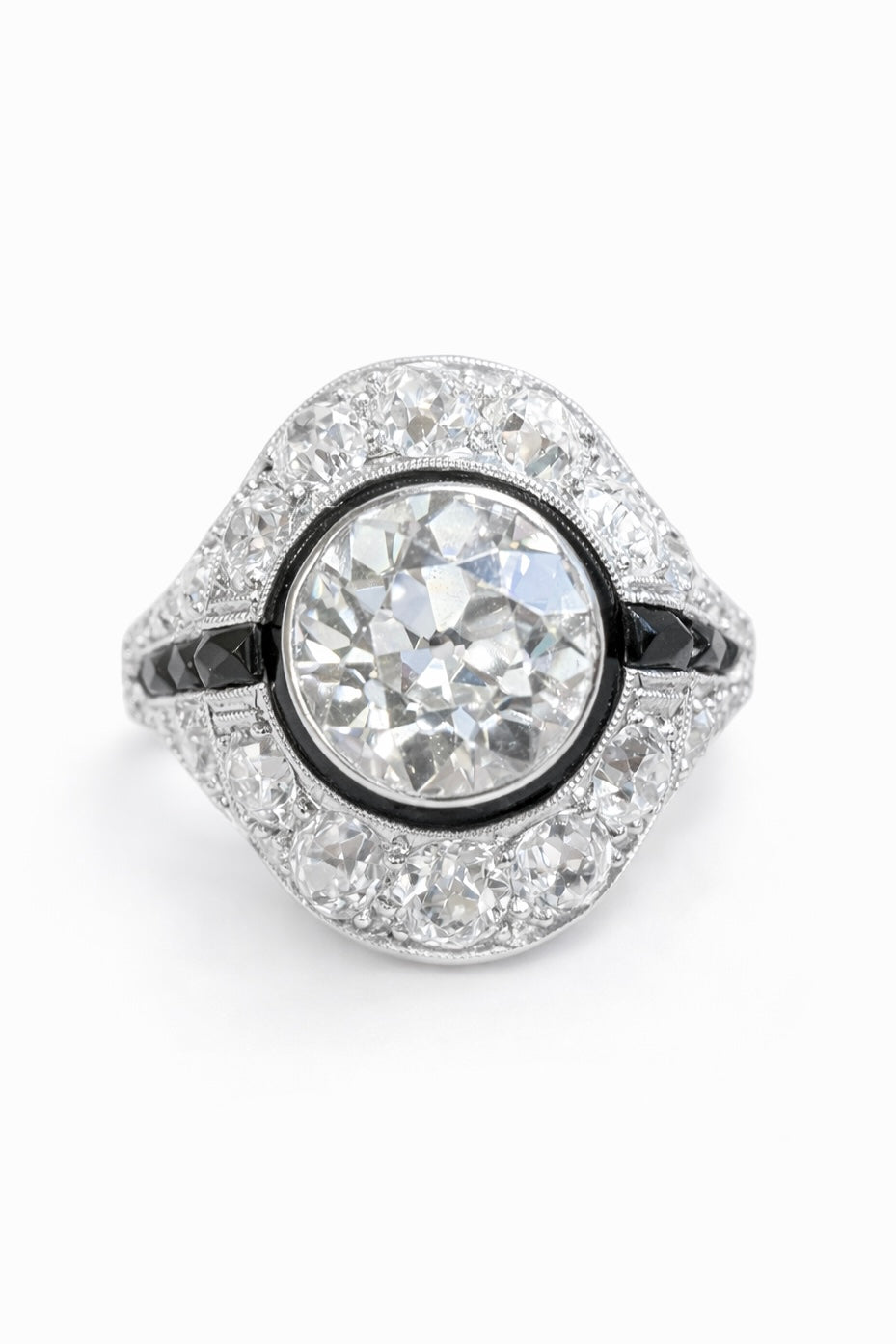 Art Deco Diamond and Onyx Target Ring