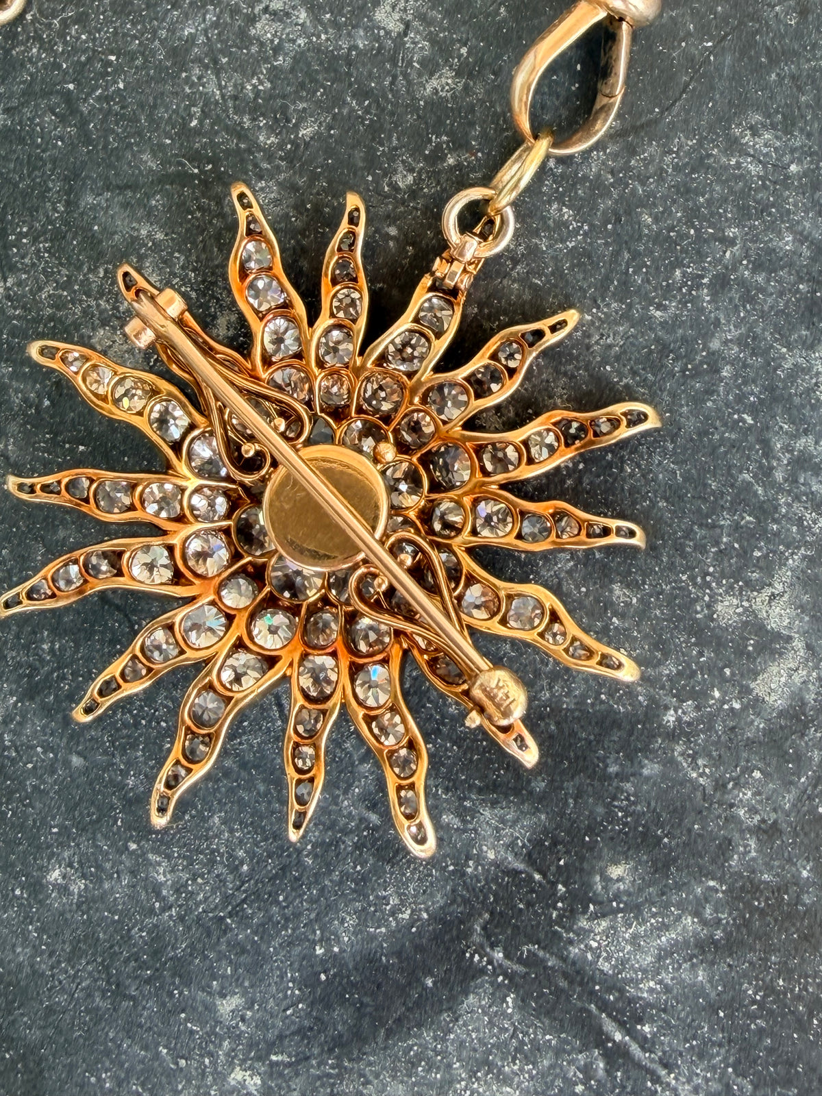 Antique Old Cut Diamond Sun Pendant Brooch