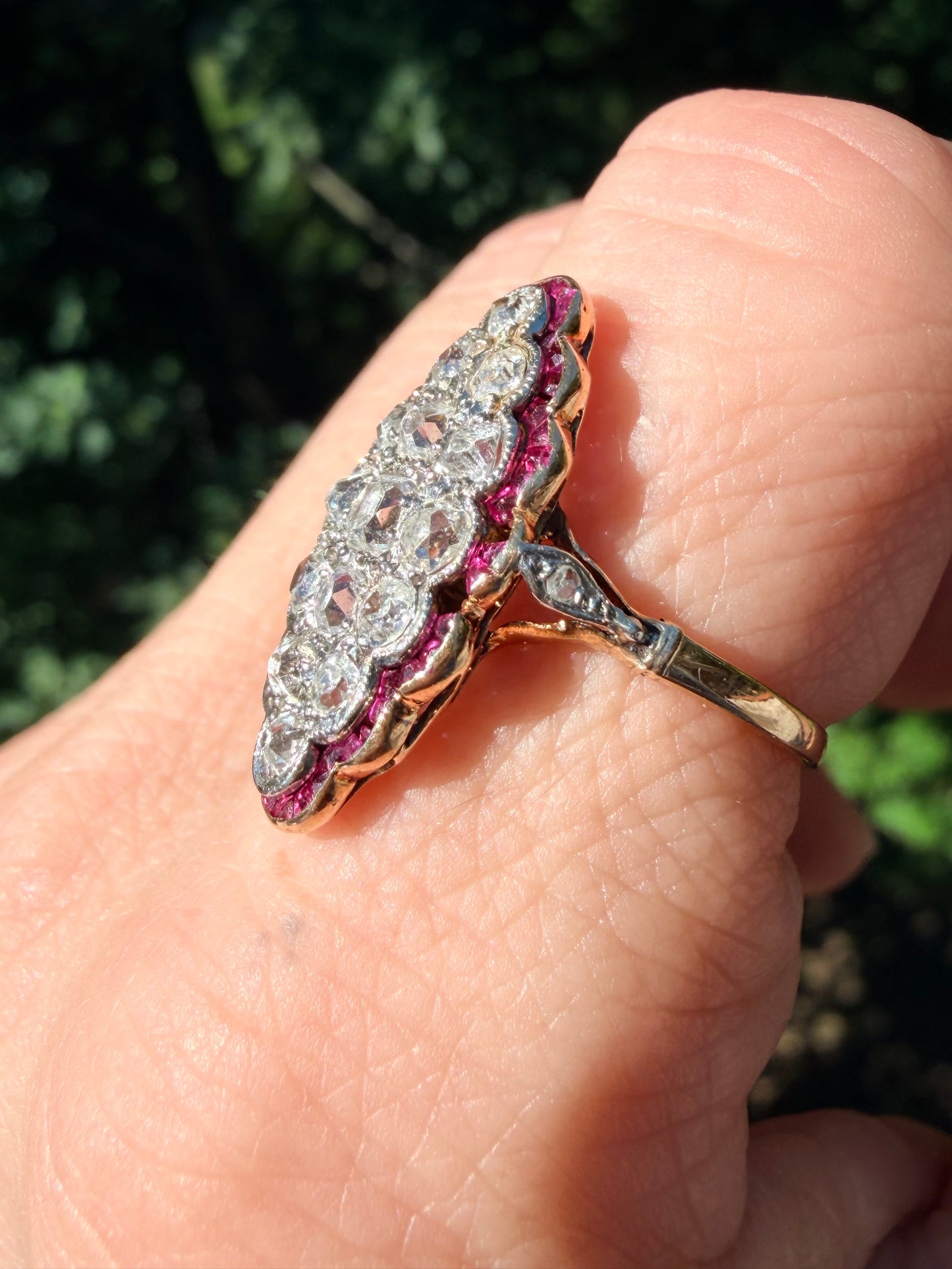 Victorian Ruby and Diamond Navette Ring