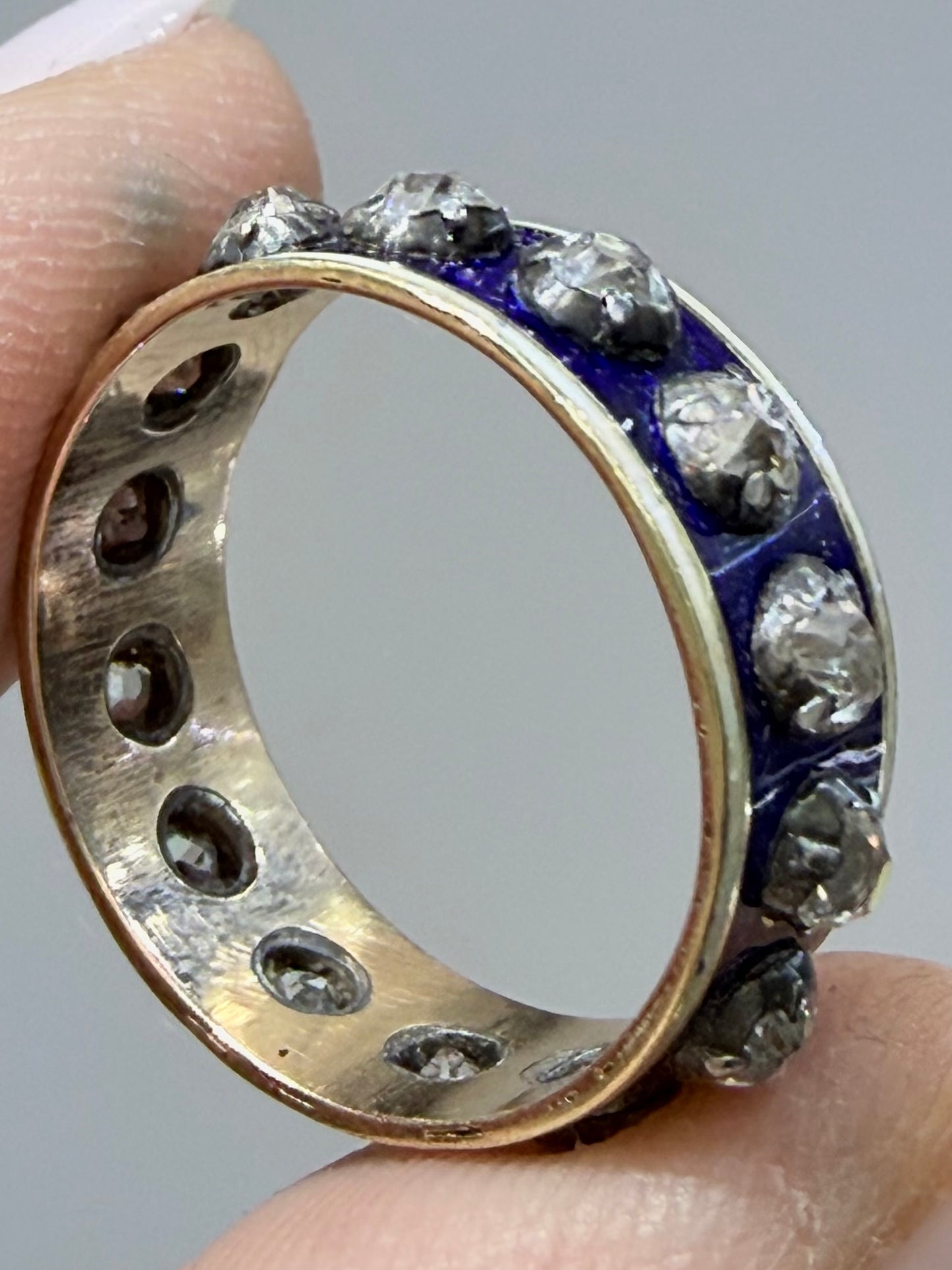 Antique Old Mine Cut and Peruzzi Cut Enamel Band