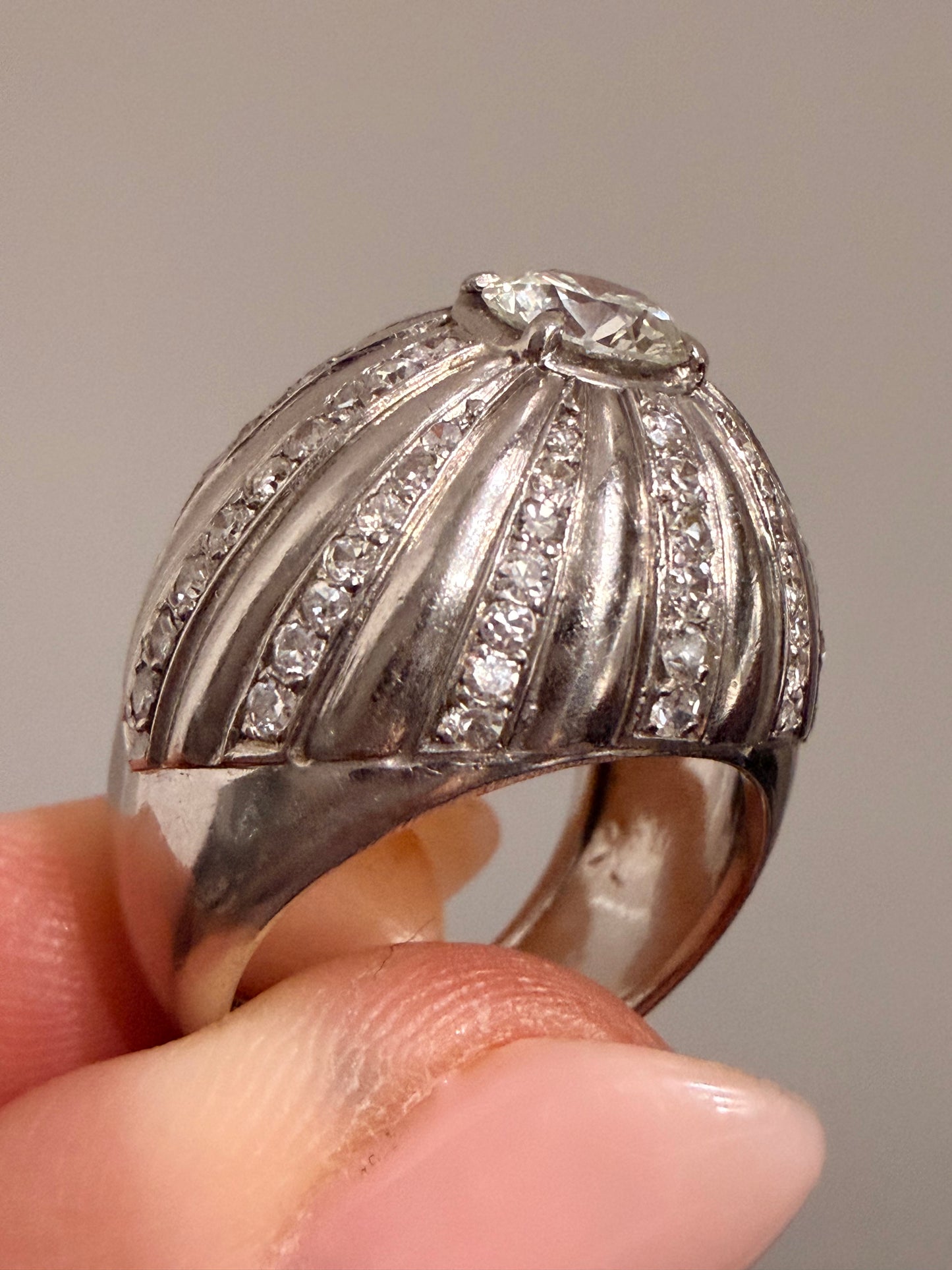 French Art Deco Diamond Bombé Ring