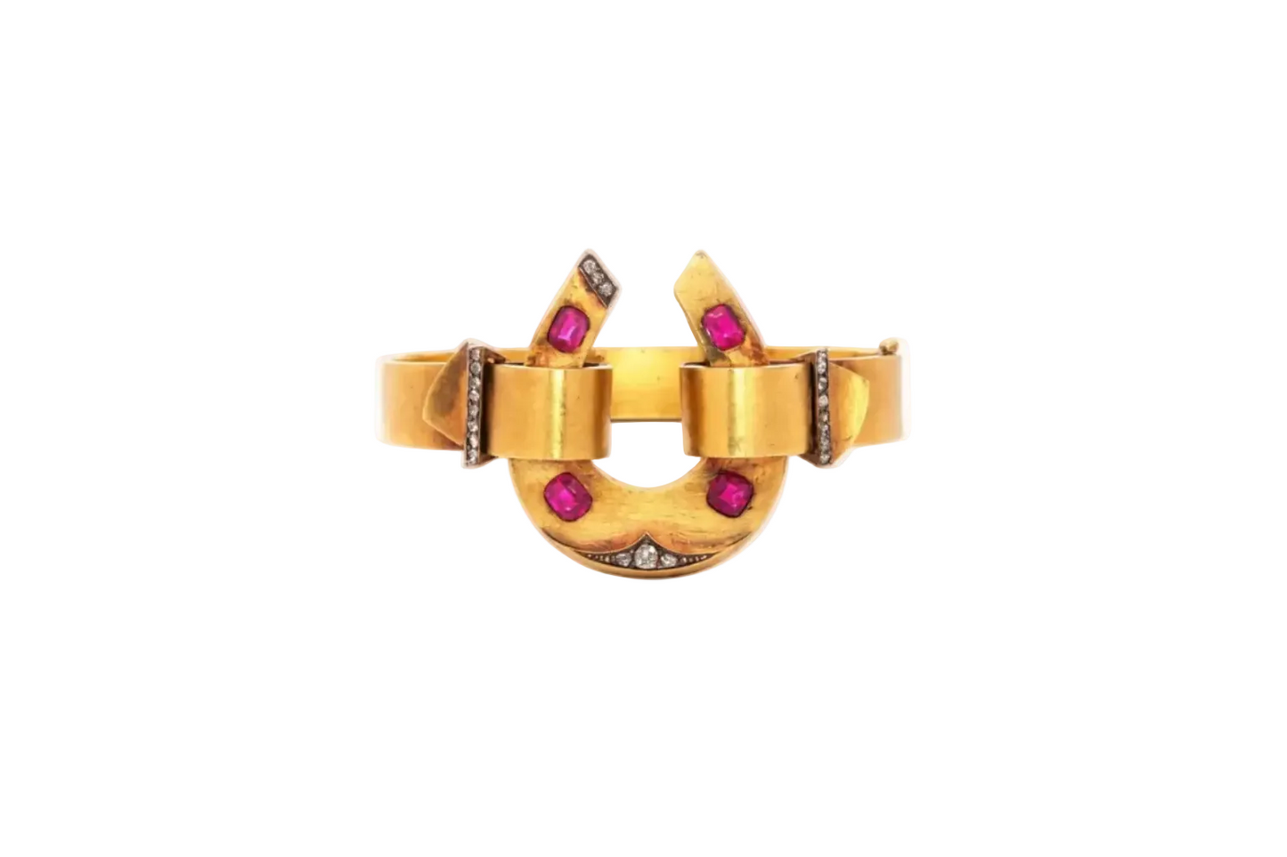 Antique Ruby and Diamond Horseshoe Bangle Bracelet