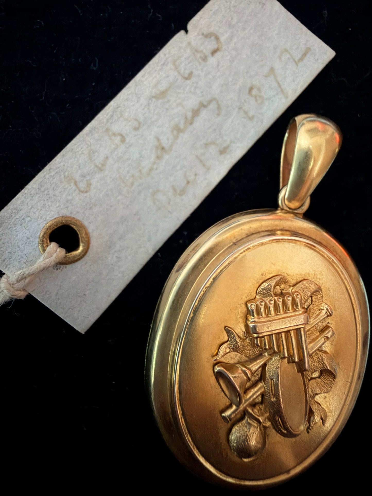 Antique 18k Gold Musical Instrument Locket Circa 1872