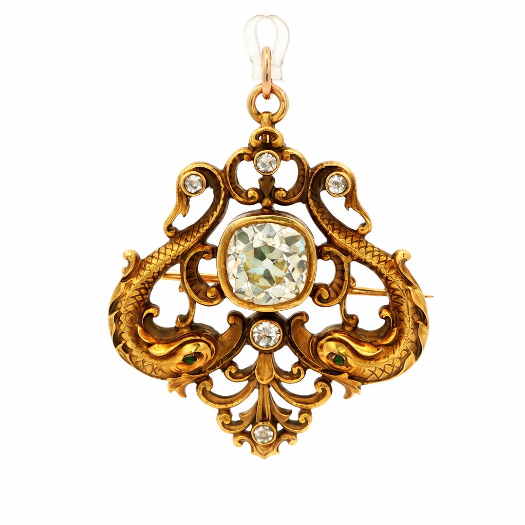 Frank Water Lawrence Art Nouveau Serpent Diamond Brooch Pendant