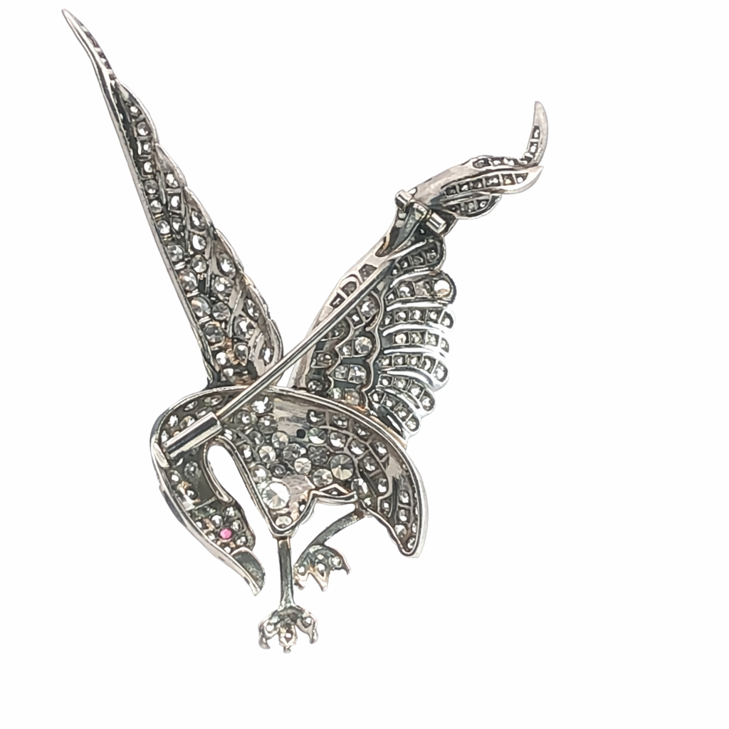 SOLD - Antique Mix Cut Old Diamonds Phoenix Brooch