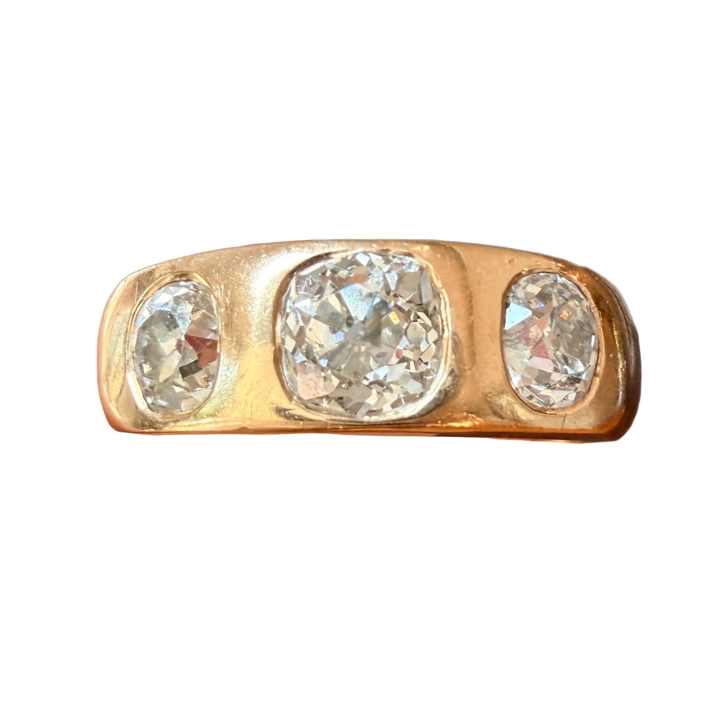 Antique Three Stone Old Mine Cut Diamond Ring