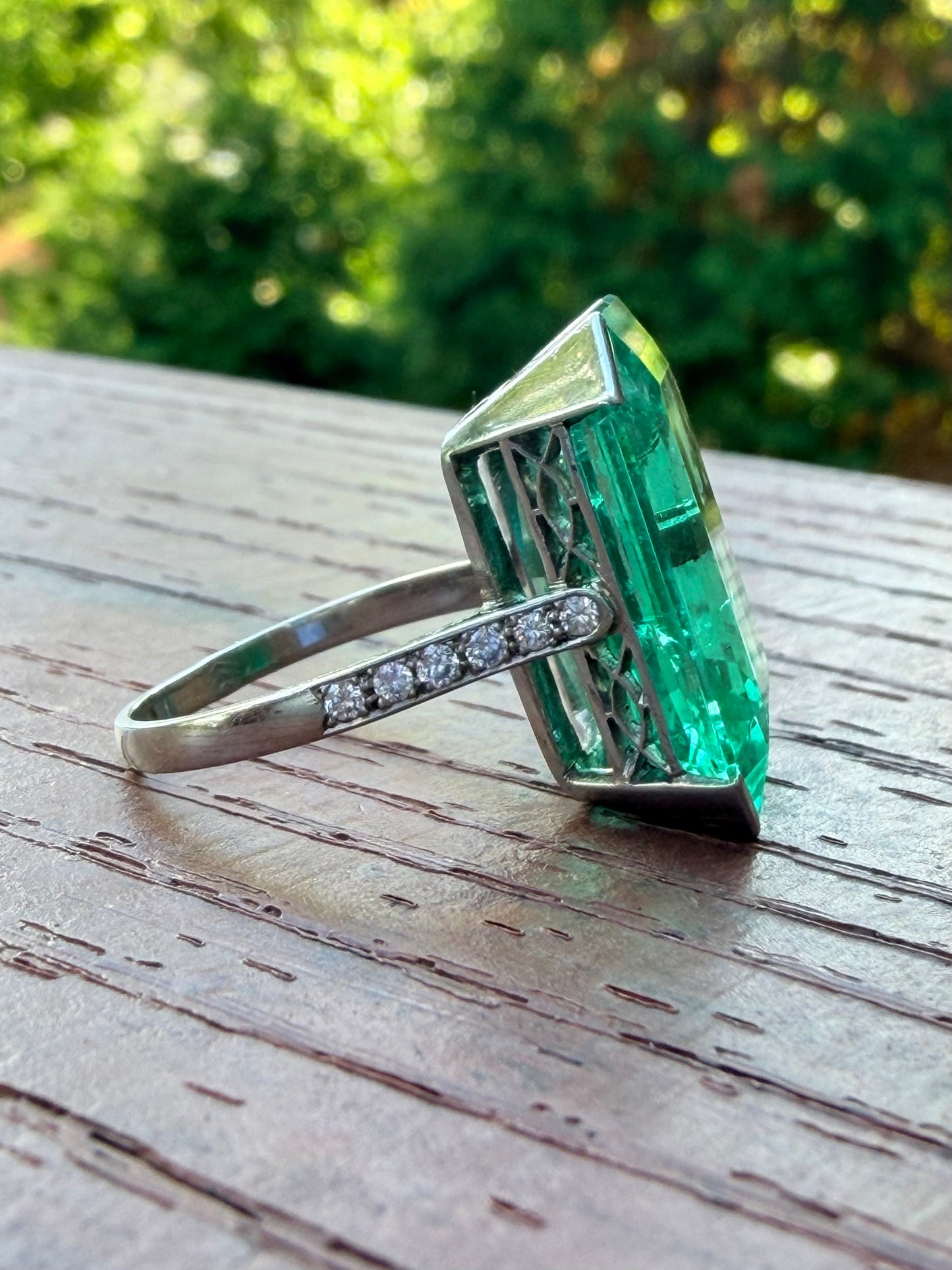 Belle Époque 18.05 Carat Colombian Emerald & Diamond Ring