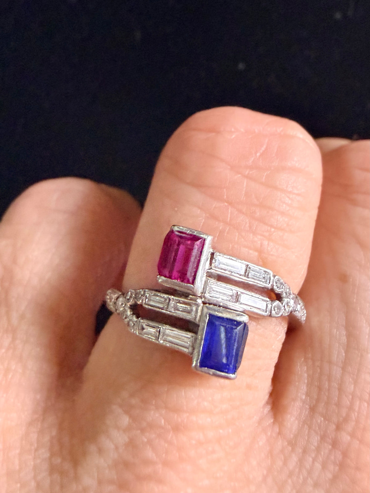 Art Deco Ruby, Sapphire & Diamond Toi et Moi Ring, c.1920s
