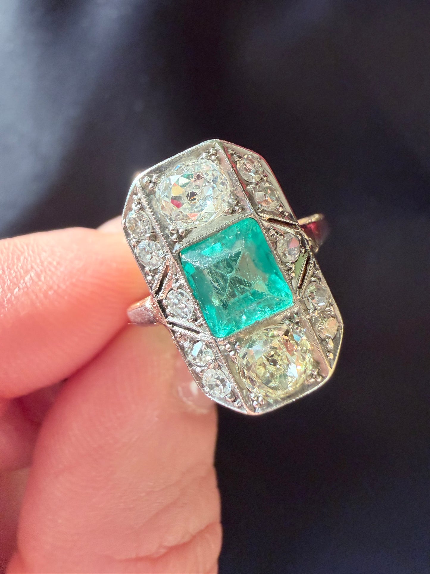 Art Deco Emerald and Diamond Ring