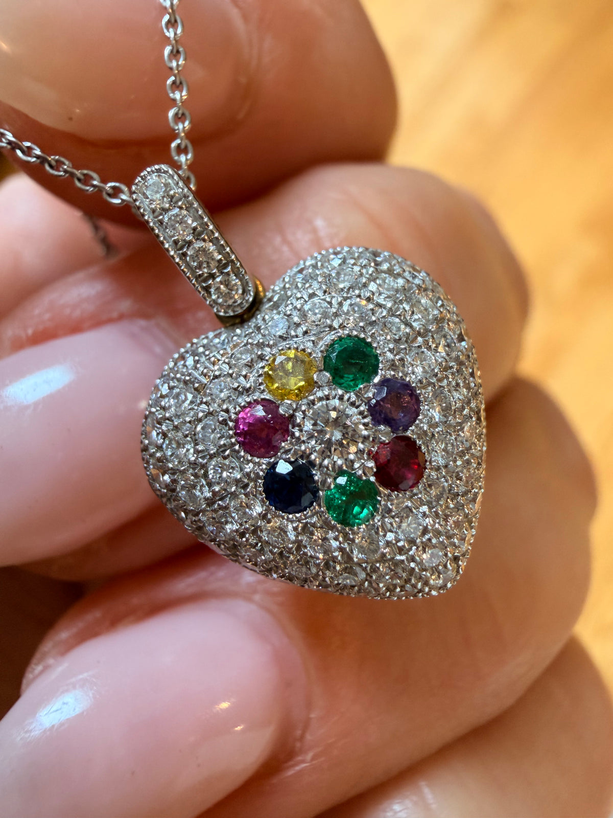 Vintage Multi Gem and Diamond DEAREST Heart Locket Pendant