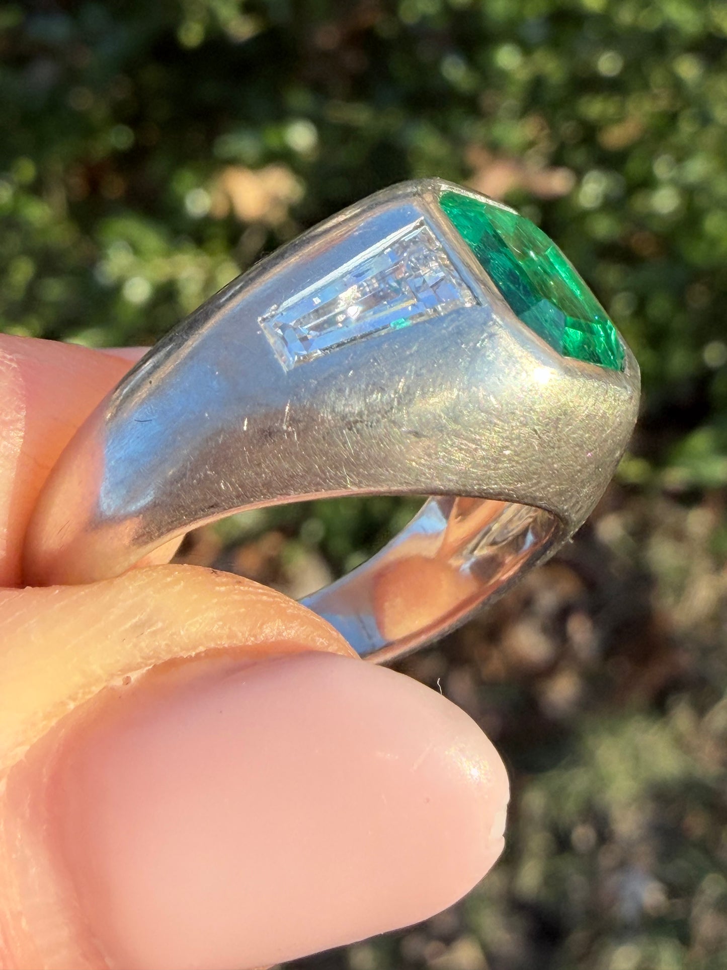 Vintage Platinum Emerald and Diamond Ring