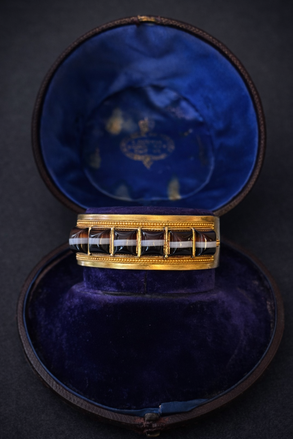 Victorian Banded Agate Bangle with Original Box