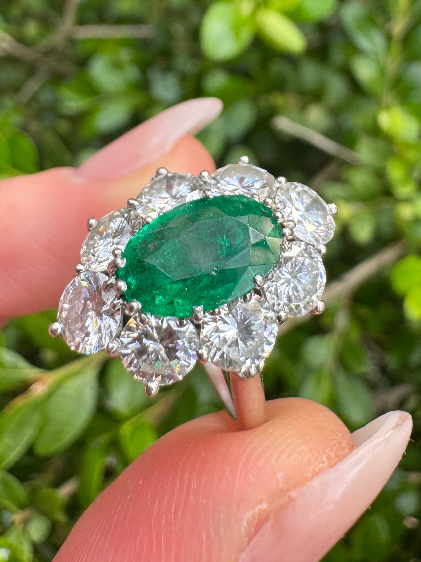 Vintage Cartier Emerald and Diamond Cluster Ring
