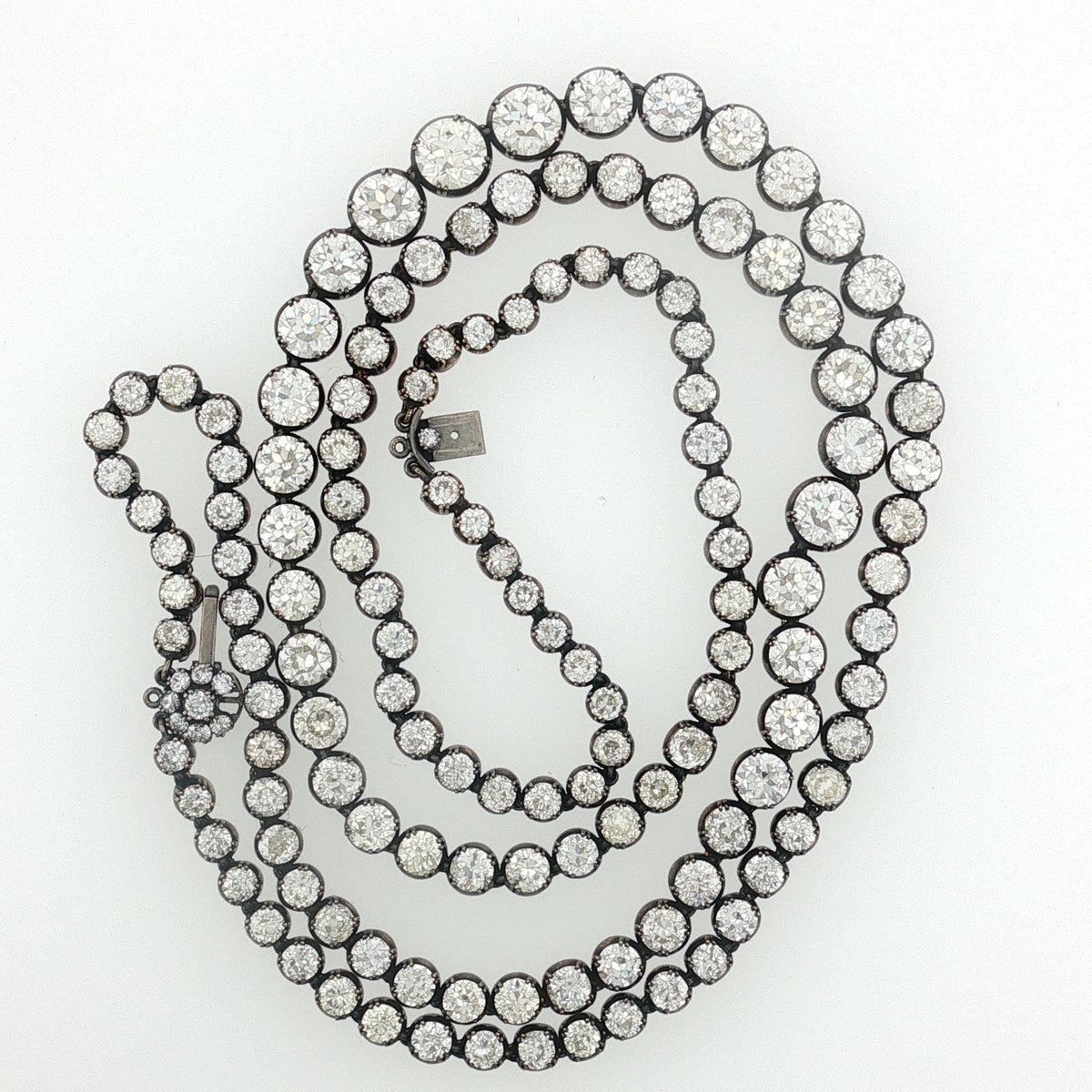 Double Strand Old European Cut Diamond Rivière Necklace