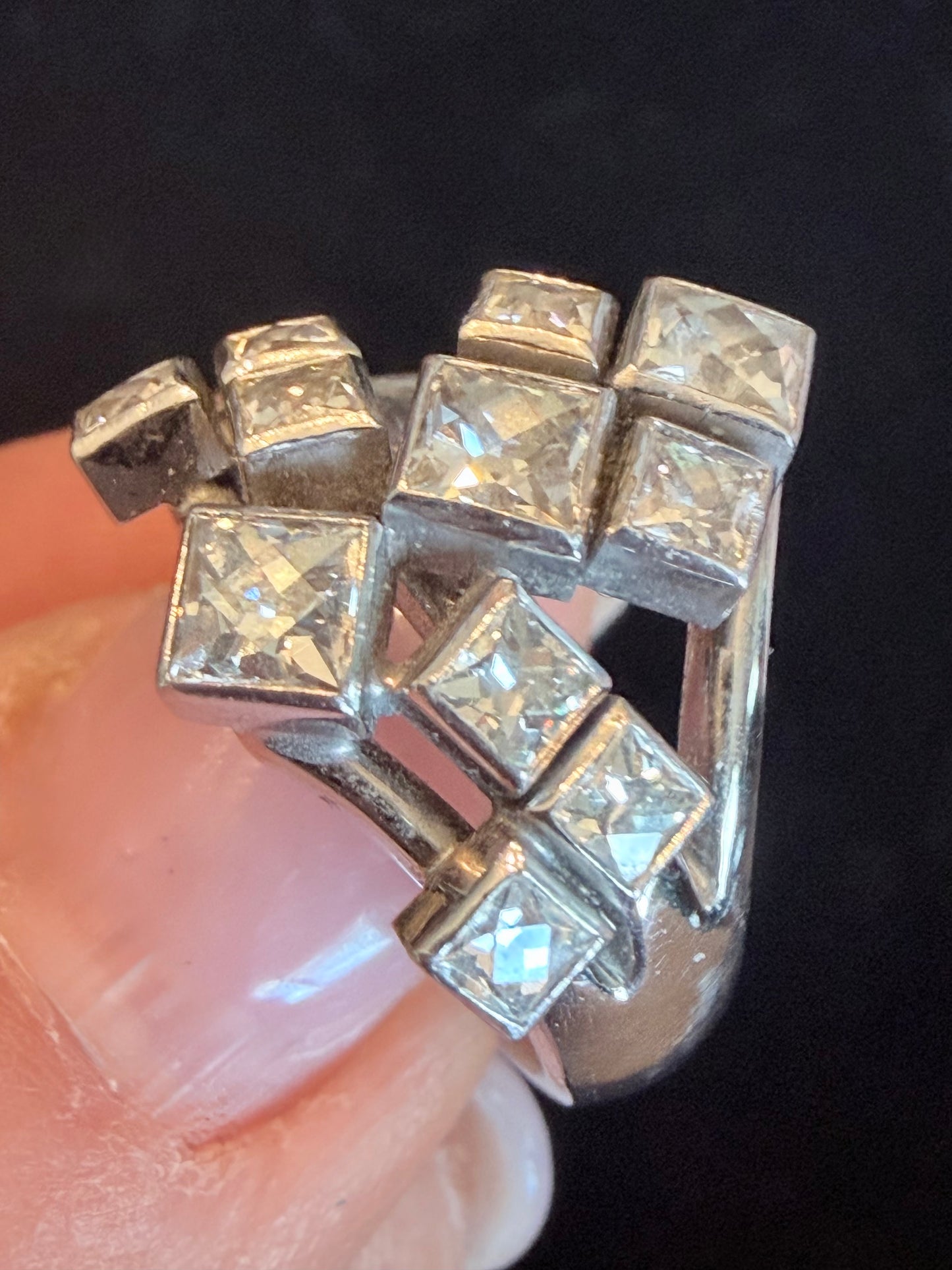 Mid-Century French Cut Diamond Cocktail Ring