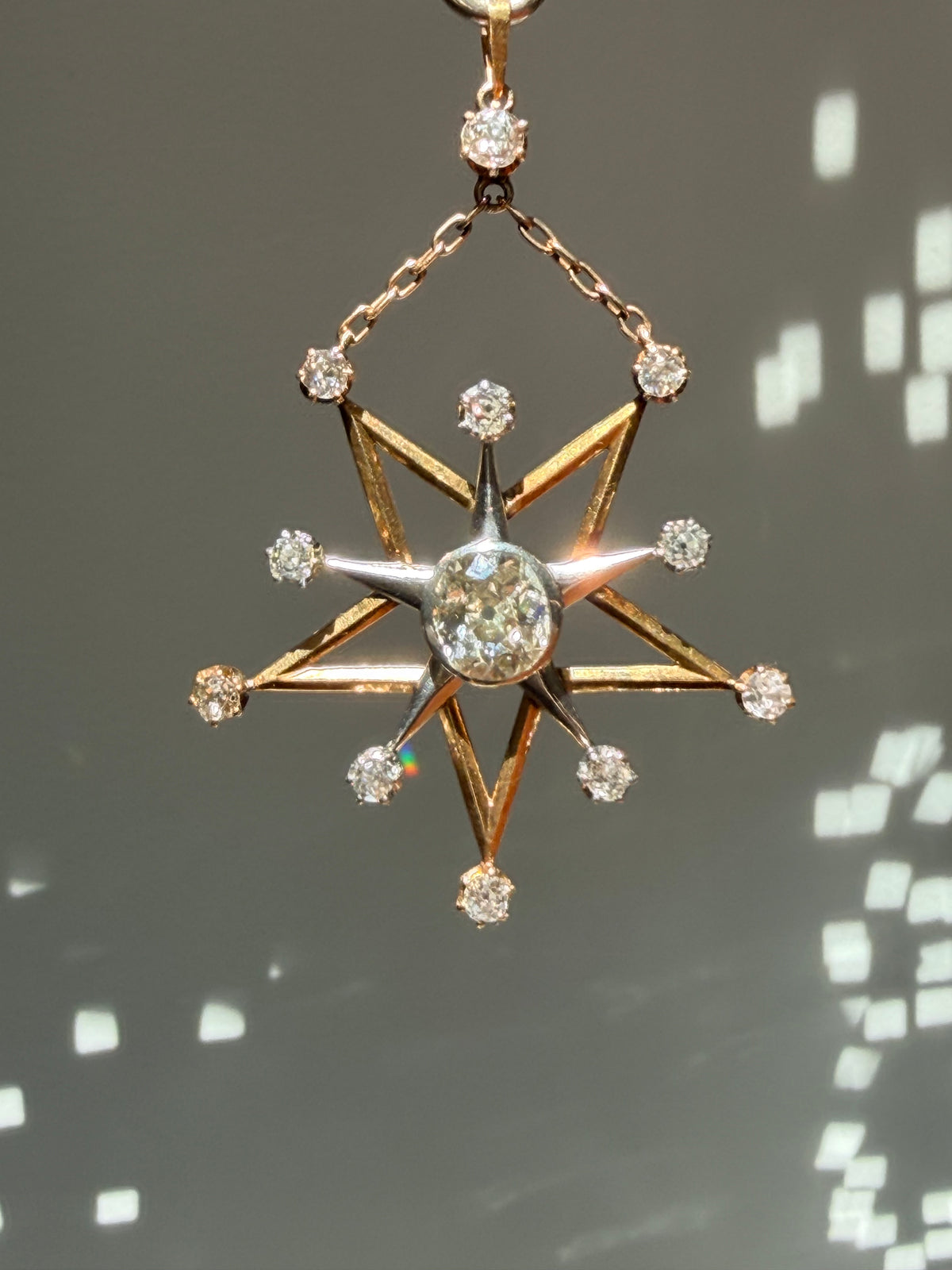 Antique Two-Tone Diamond Star Dangle Pendant