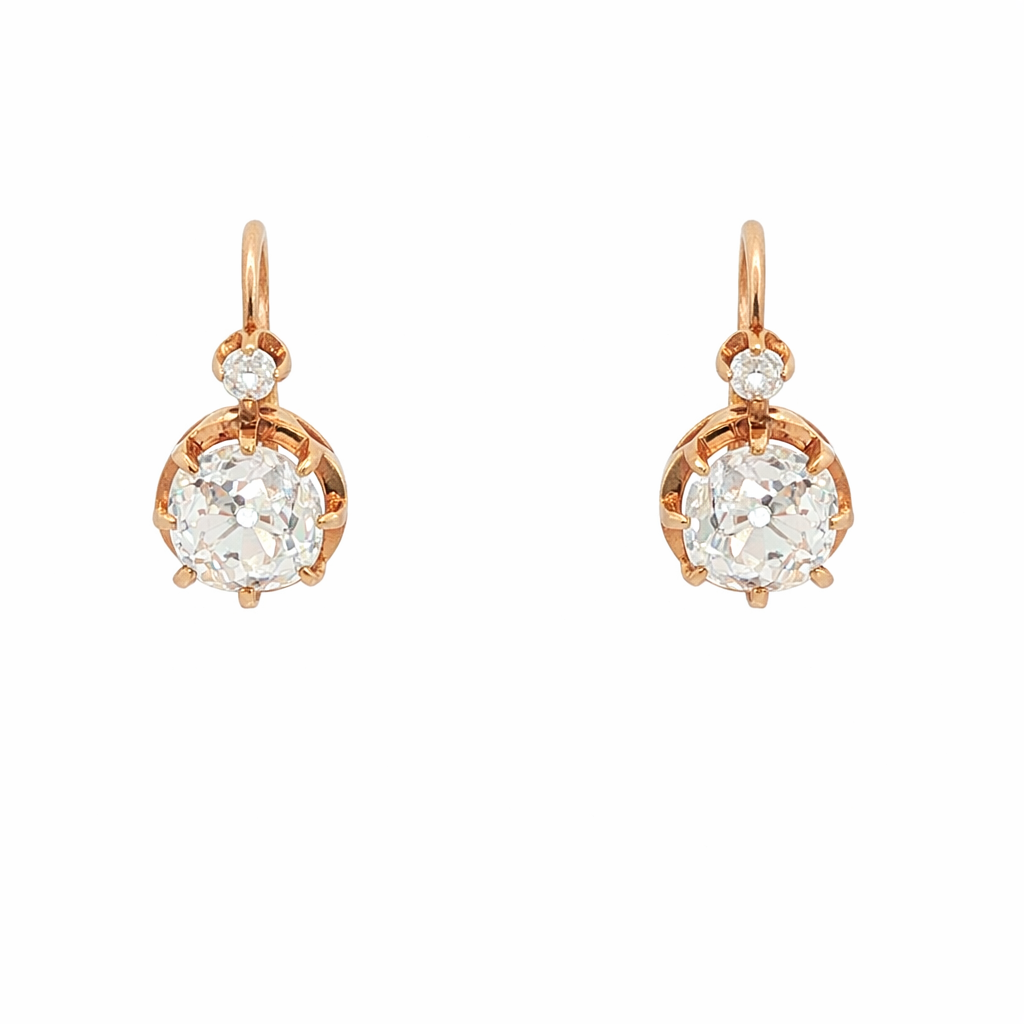 French Antique Dormeuse Old Mine Cut Diamond Earrings