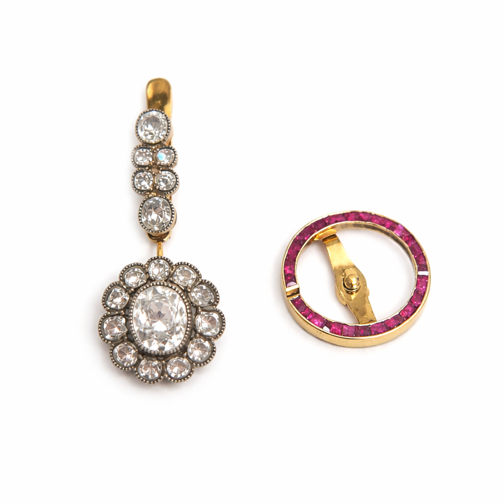 Art Deco Ruby and Diamond Day - Night Target Earrings