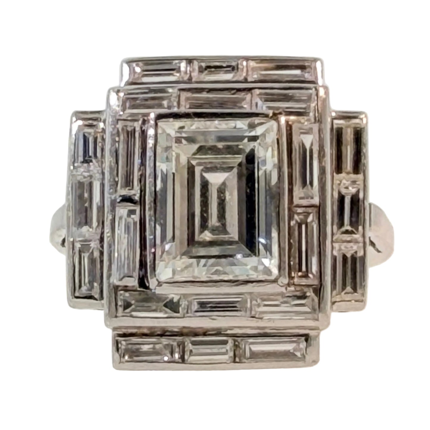 Late Art Deco Emerald Cut Diamond Cocktail Ring