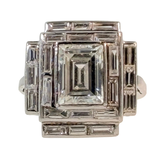Late Art Deco Emerald Cut Diamond Cocktail Ring