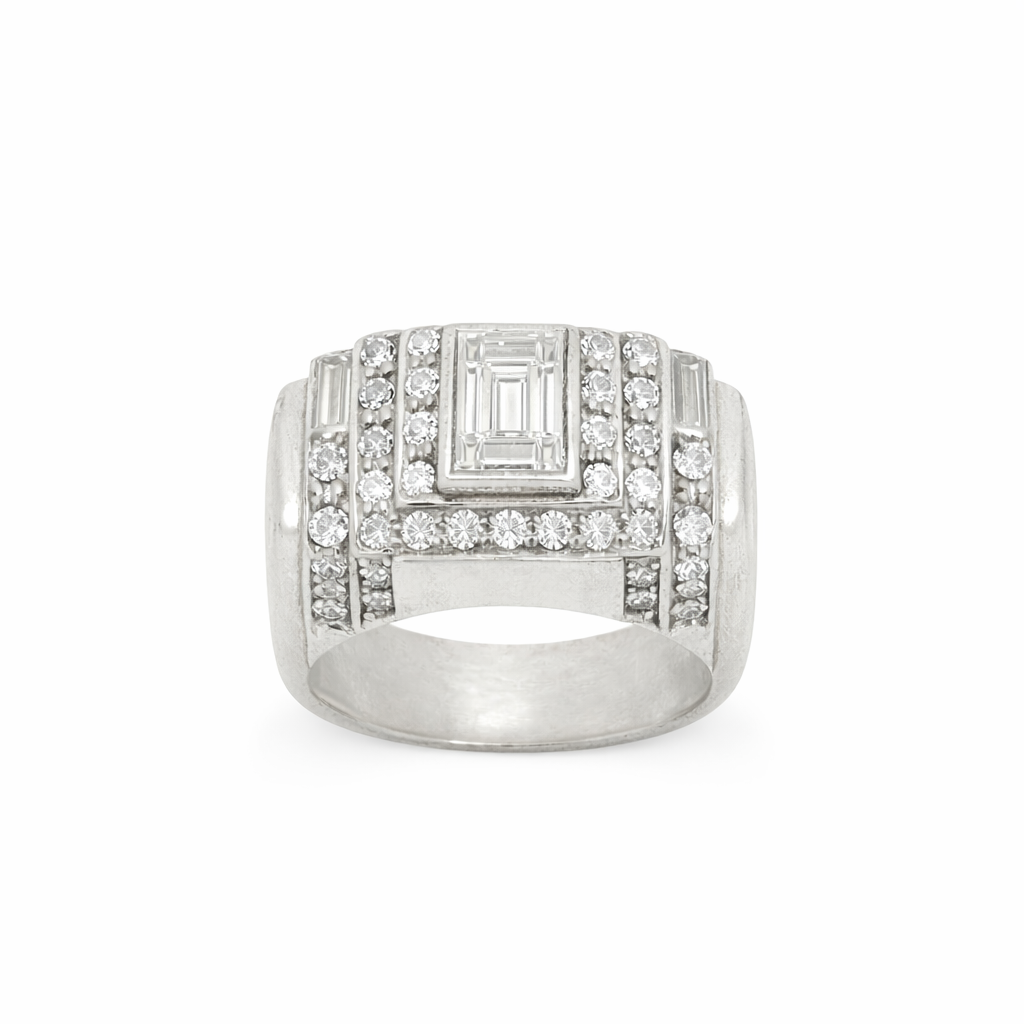 1940s French Geometric Diamond Ring