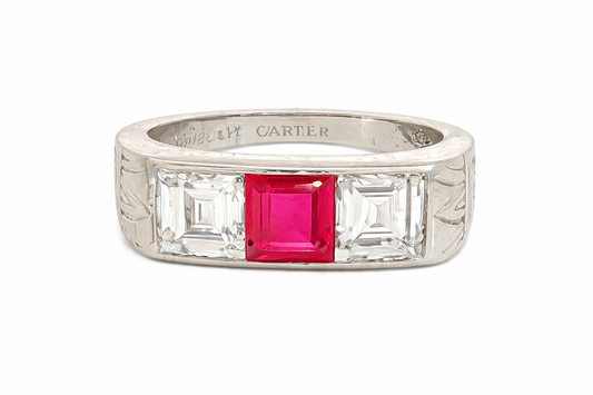 1950's Cartier Ruby and Diamond Three Stone Ring