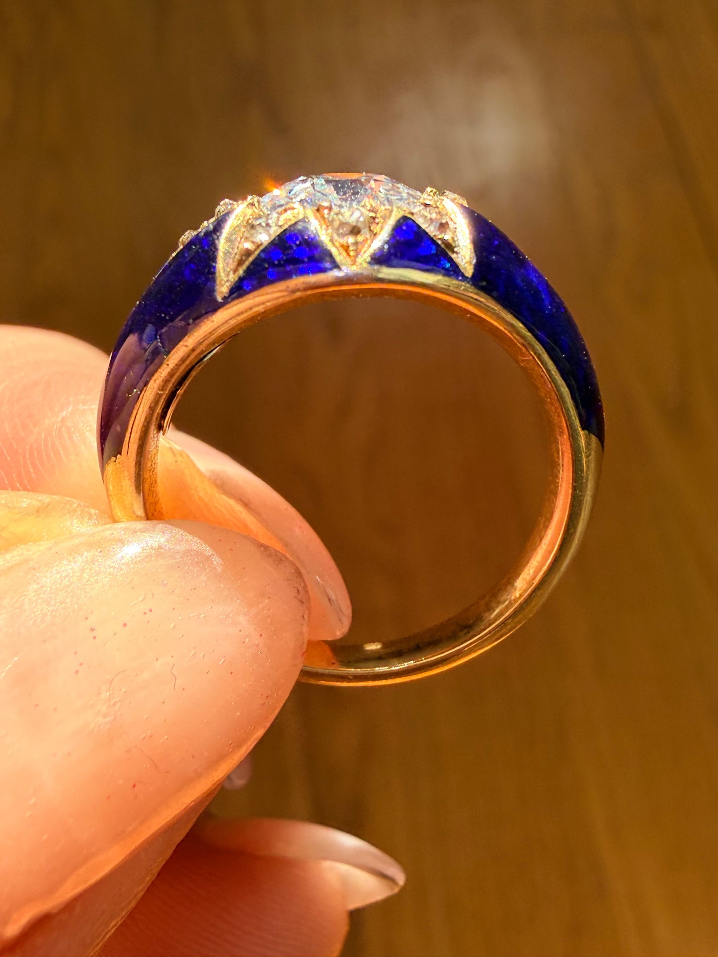 Antique Diamond and Blue Enamel Star Ring