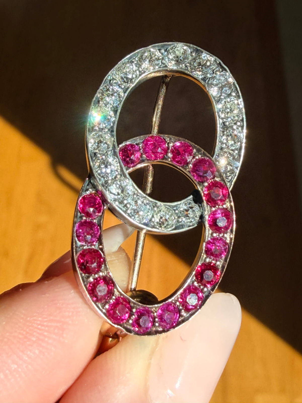 Victorian Ruby and Diamond Infinity Brooch