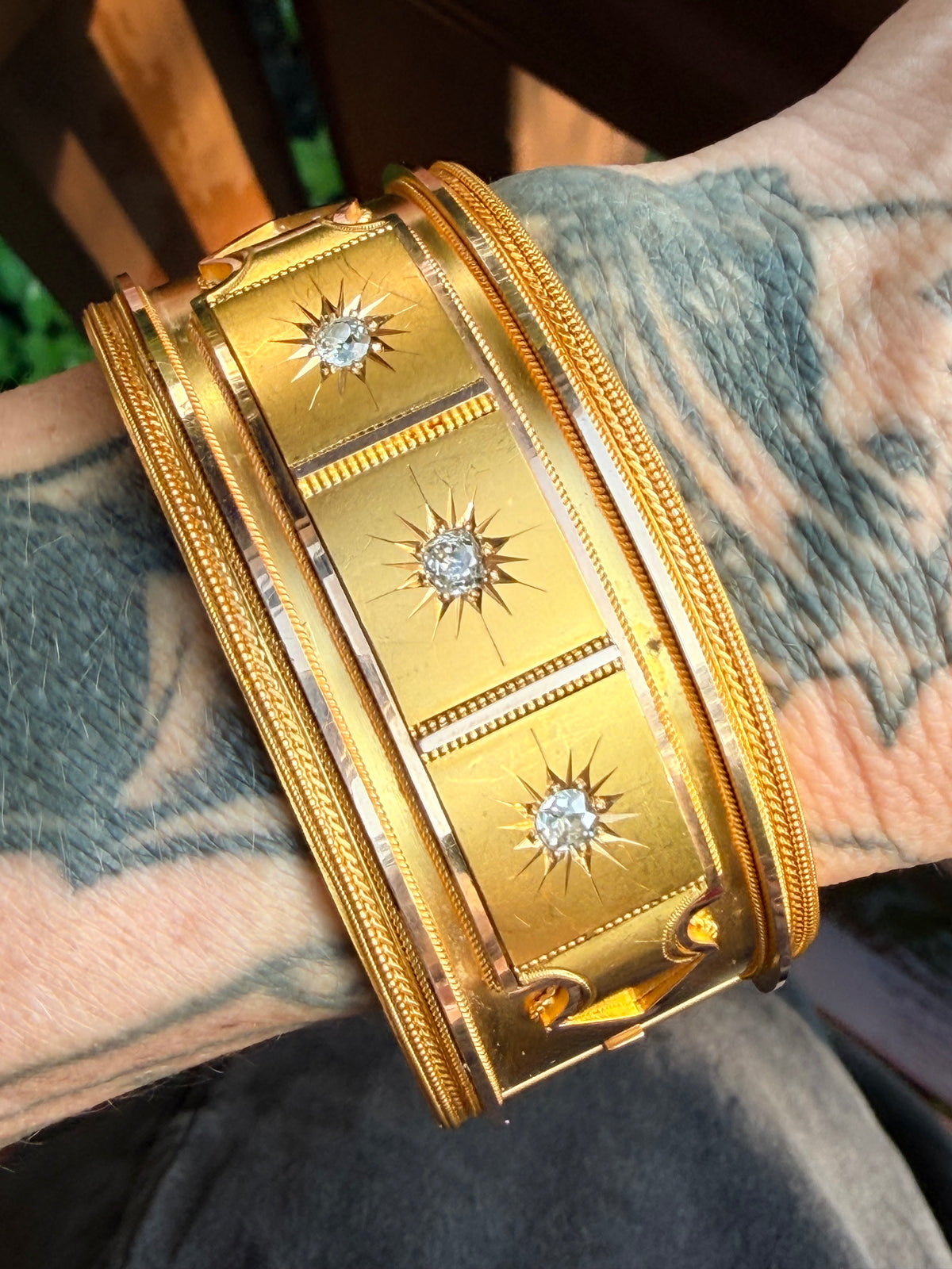Antique 18k Gold Diamond Star Bangle