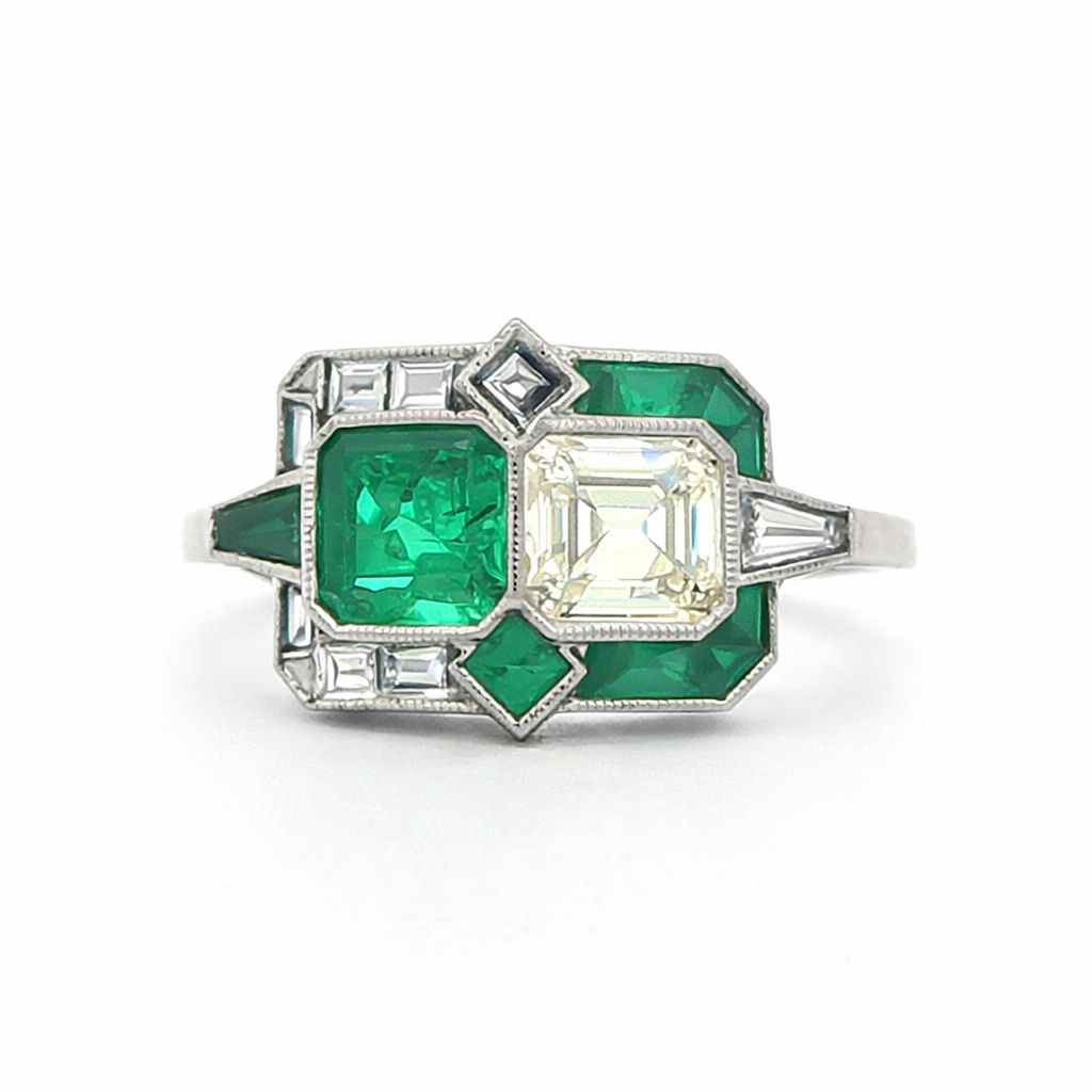 Art Deco Style Emerald and Diamond Ring