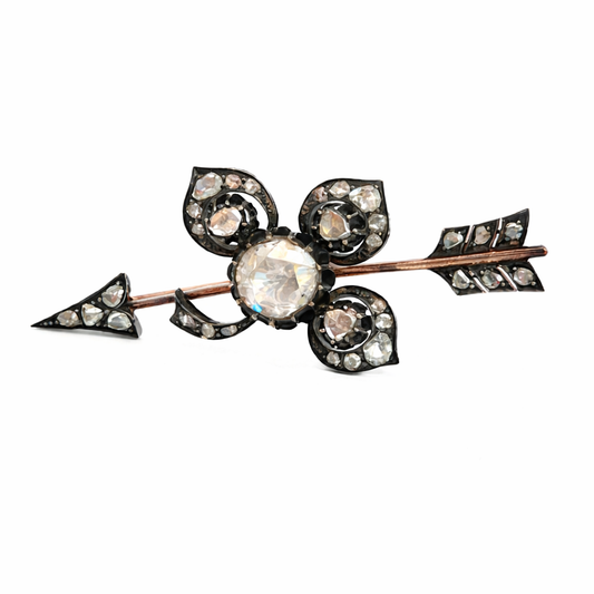 Victorian Rose Cut Diamond Clover and Arrow Brooch