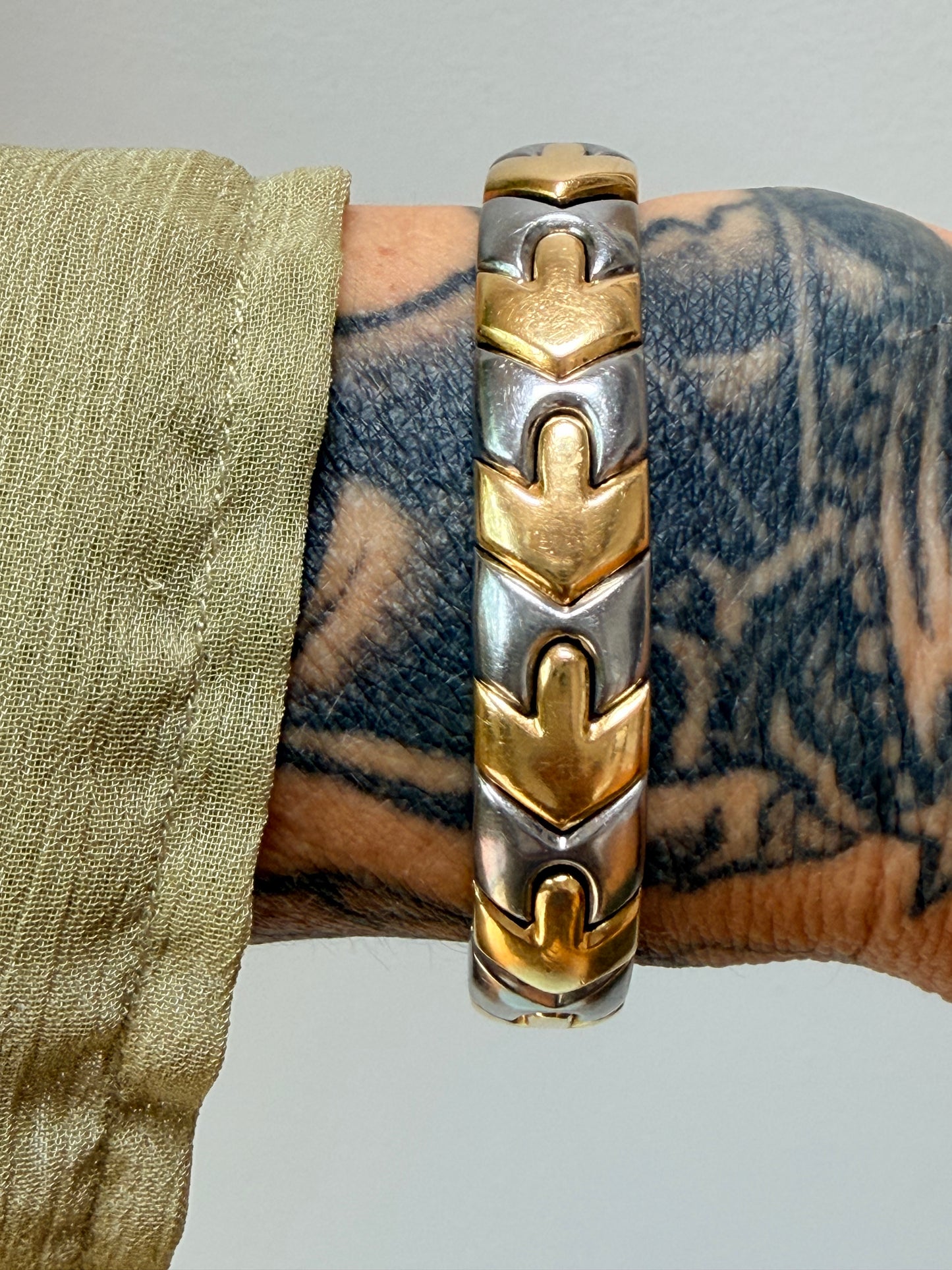 Vintage Bvlgari Gold and Steel Chevron Bracelet