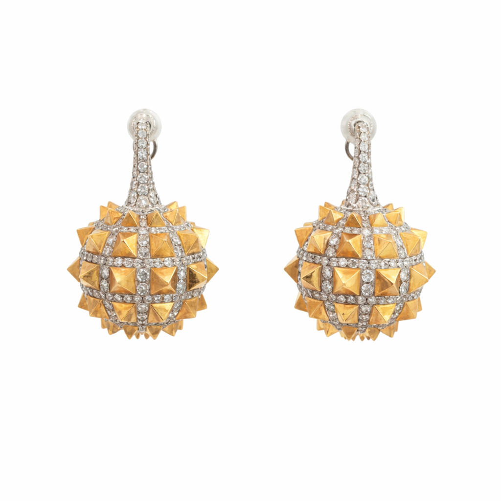 Vintage Spike Orb Diamond Earrings