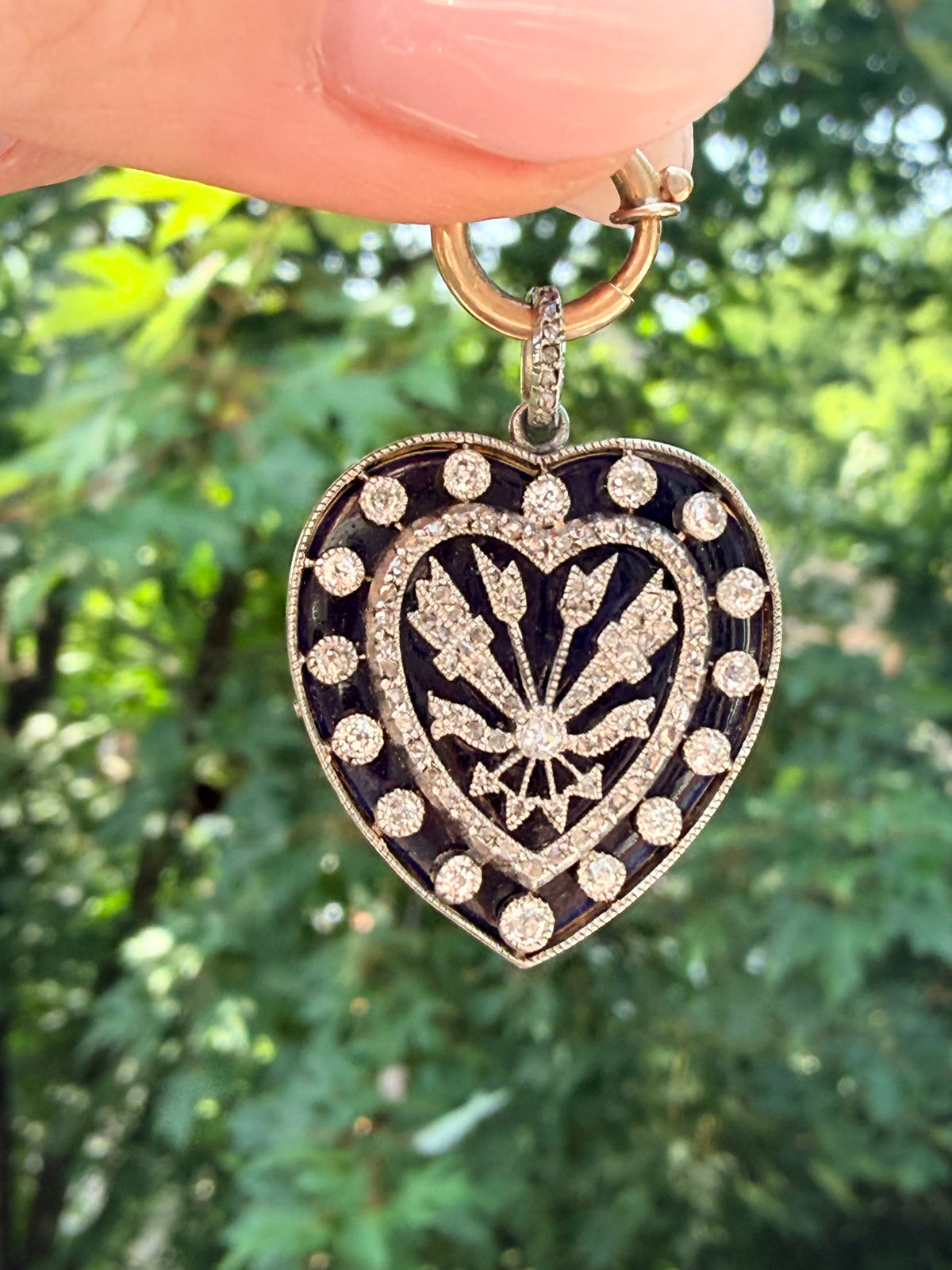 Art Deco Enamel and Diamond Heart Locket Pendant