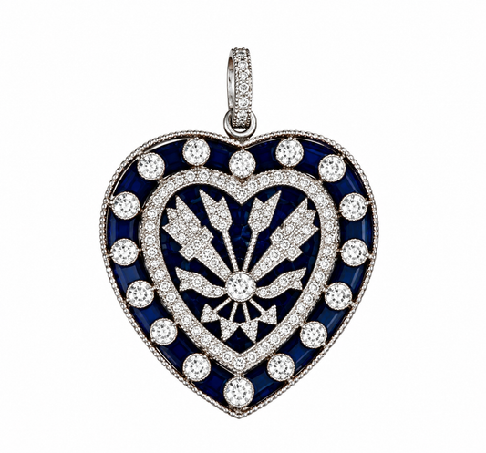 Art Deco Enamel and Diamond Heart Locket Pendant