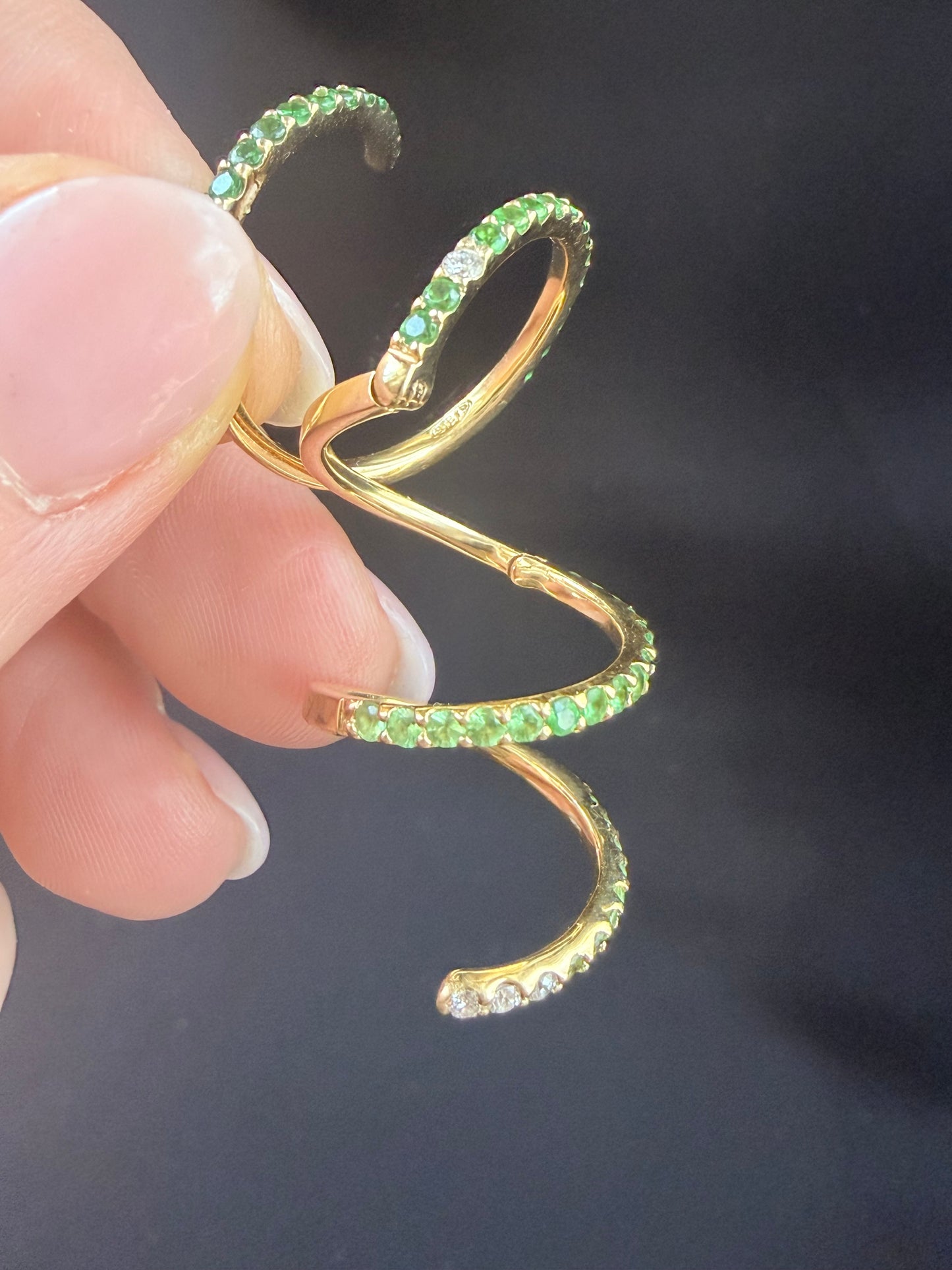 Vintage Demantoid Garnet and Diamond Wrap Ring
