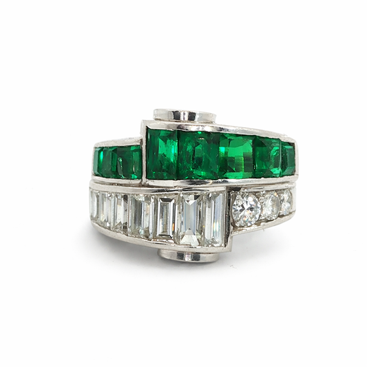 Vintage Emerald and Diamond Bypass Ring