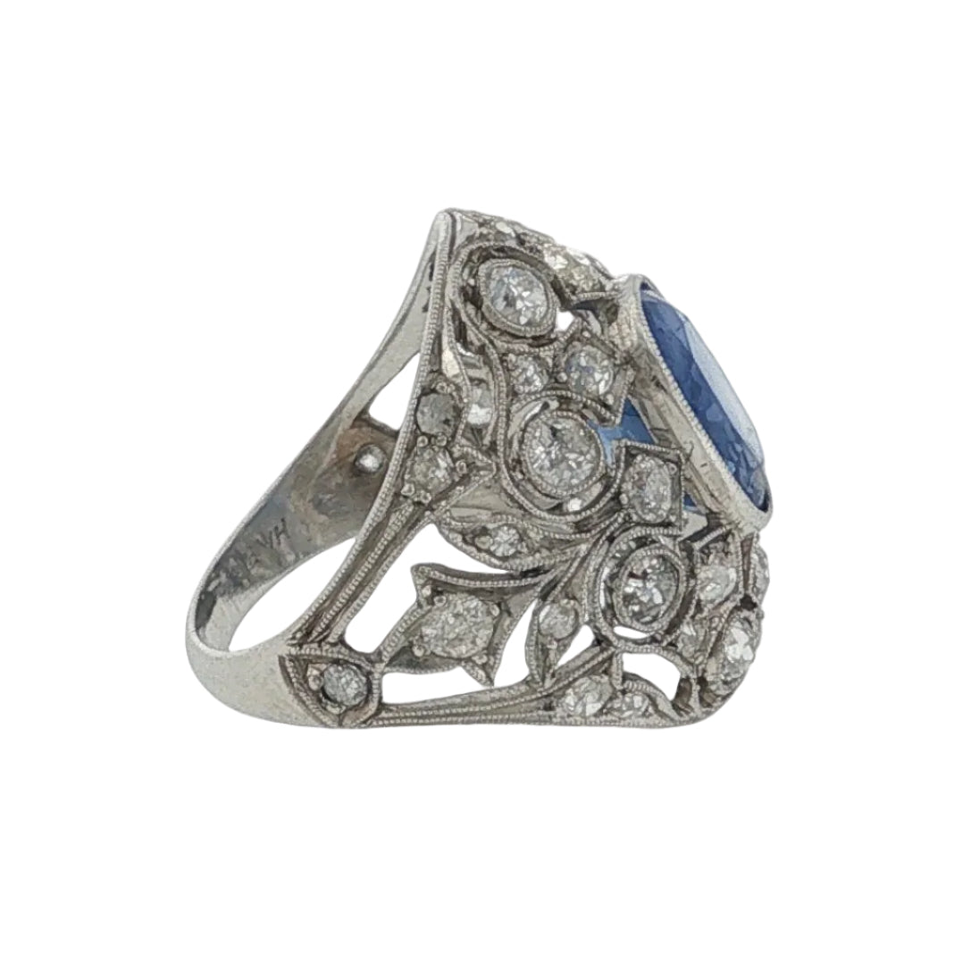 Antique Ceylon Sapphire and Diamond Cluster Ring