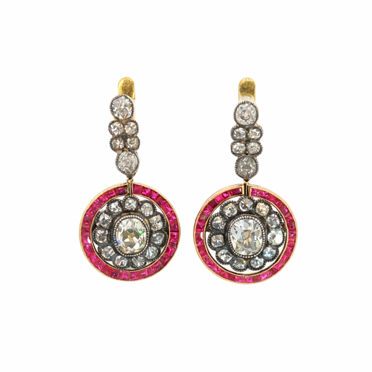 Art Deco Ruby and Diamond Day - Night Target Earrings