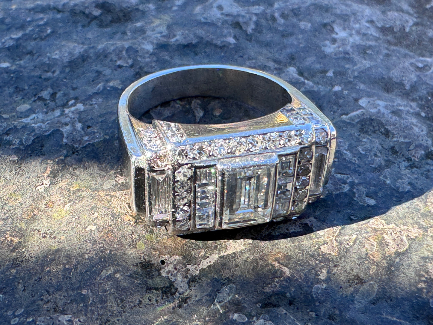 1940s French Geometric Diamond Ring