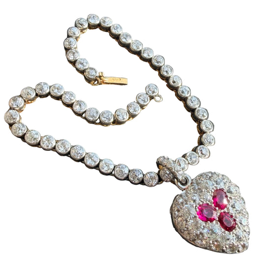 Antique Diamond and Gemstone Heart Pendant & Bracelet