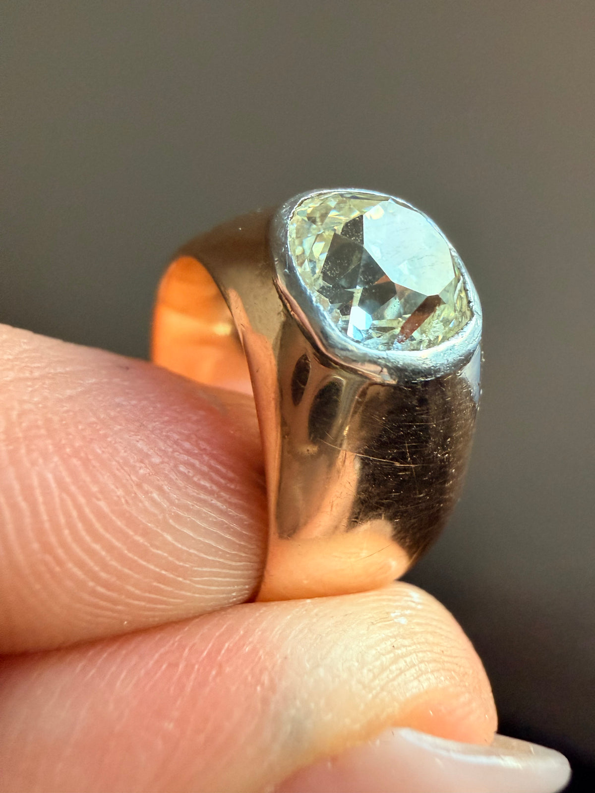 Antique Russian Old Mine Flush Set Diamond Ring